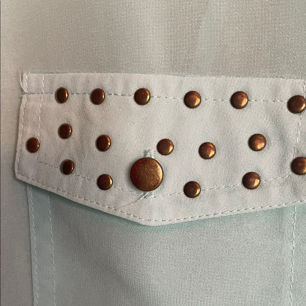 Soulmates Mint Studded Sheer Button-Down Blouse - Picture 3 of 8